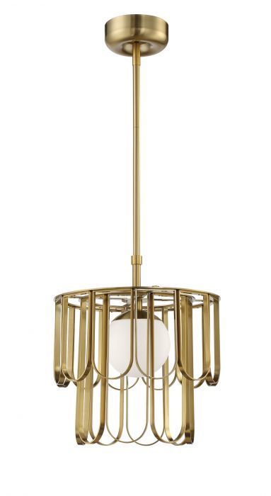 Steel Repeating Invert Open Air Frame with White Frosted Globe Pendant / Chandelier in Satin Brass by Craftmade