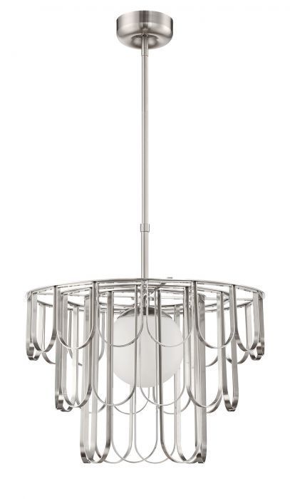 Steel Repeating Invert Open Air Frame with White Frosted Globe Pendant / Chandelier in Brushed Polished Nickel by Craftmade