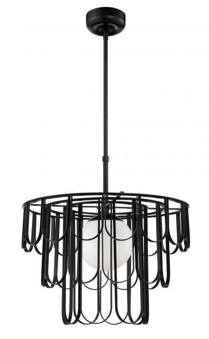 Steel Repeating Invert Open Air Frame with White Frosted Globe Pendant / Chandelier in Flat Black by Craftmade