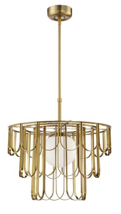 Steel Repeating Invert Open Air Frame with White Frosted Globe Pendant / Chandelier in Satin Brass by Craftmade