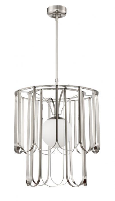 Steel Repeating Invert Open Air Frame with White Frosted Globe Pendant / Chandelier in Brushed Polished Nickel by Craftmade