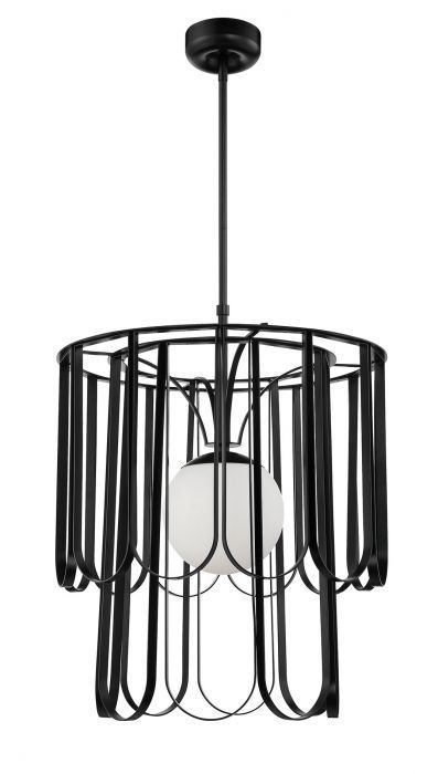 Steel Repeating Invert Open Air Frame with White Frosted Globe Pendant / Chandelier in Flat Black by Craftmade