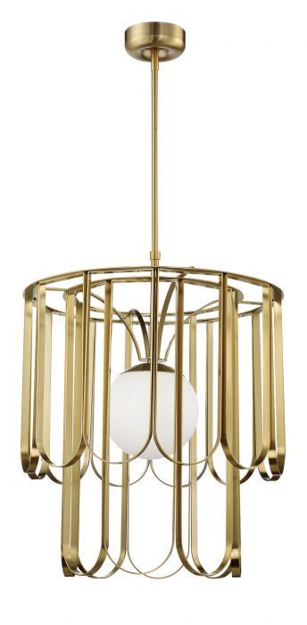 Steel Repeating Invert Open Air Frame with White Frosted Globe Pendant / Chandelier in Satin Brass by Craftmade