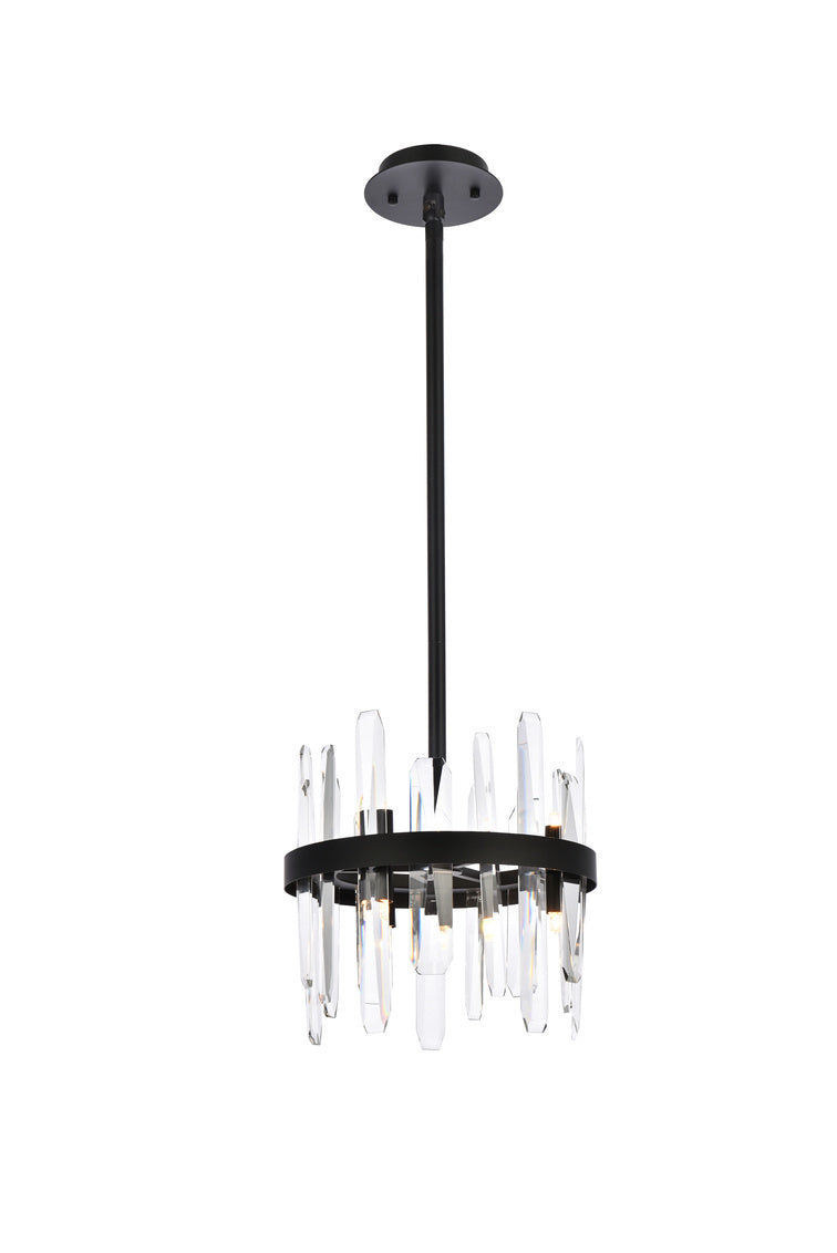 Steel Ring Frame with Clear Crystal Rod Pendant in Black by Elegant