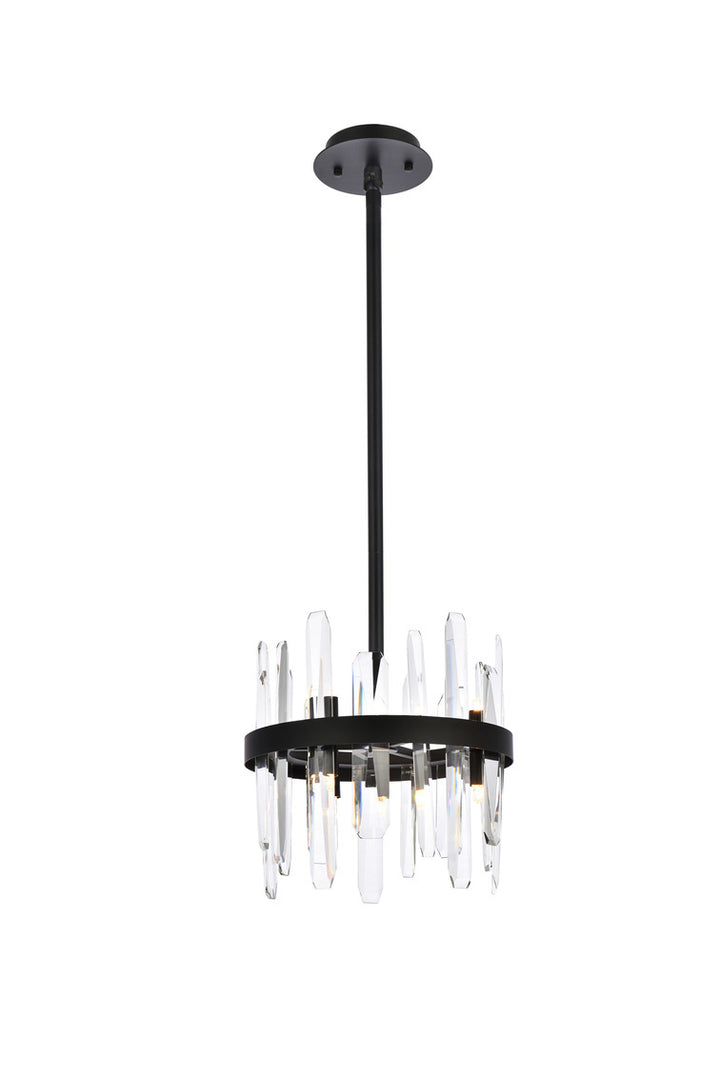 Steel Ring Frame with Clear Crystal Rod Pendant in Black by Elegant