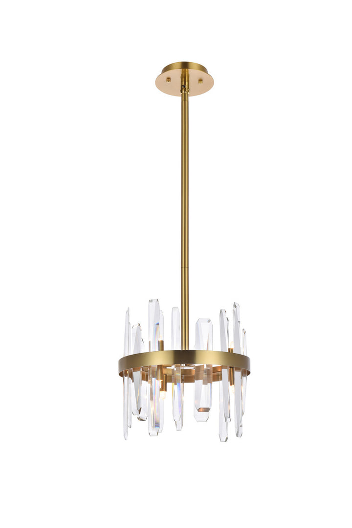 Steel Ring Frame with Clear Crystal Rod Pendant in Satin Gold by Elegant