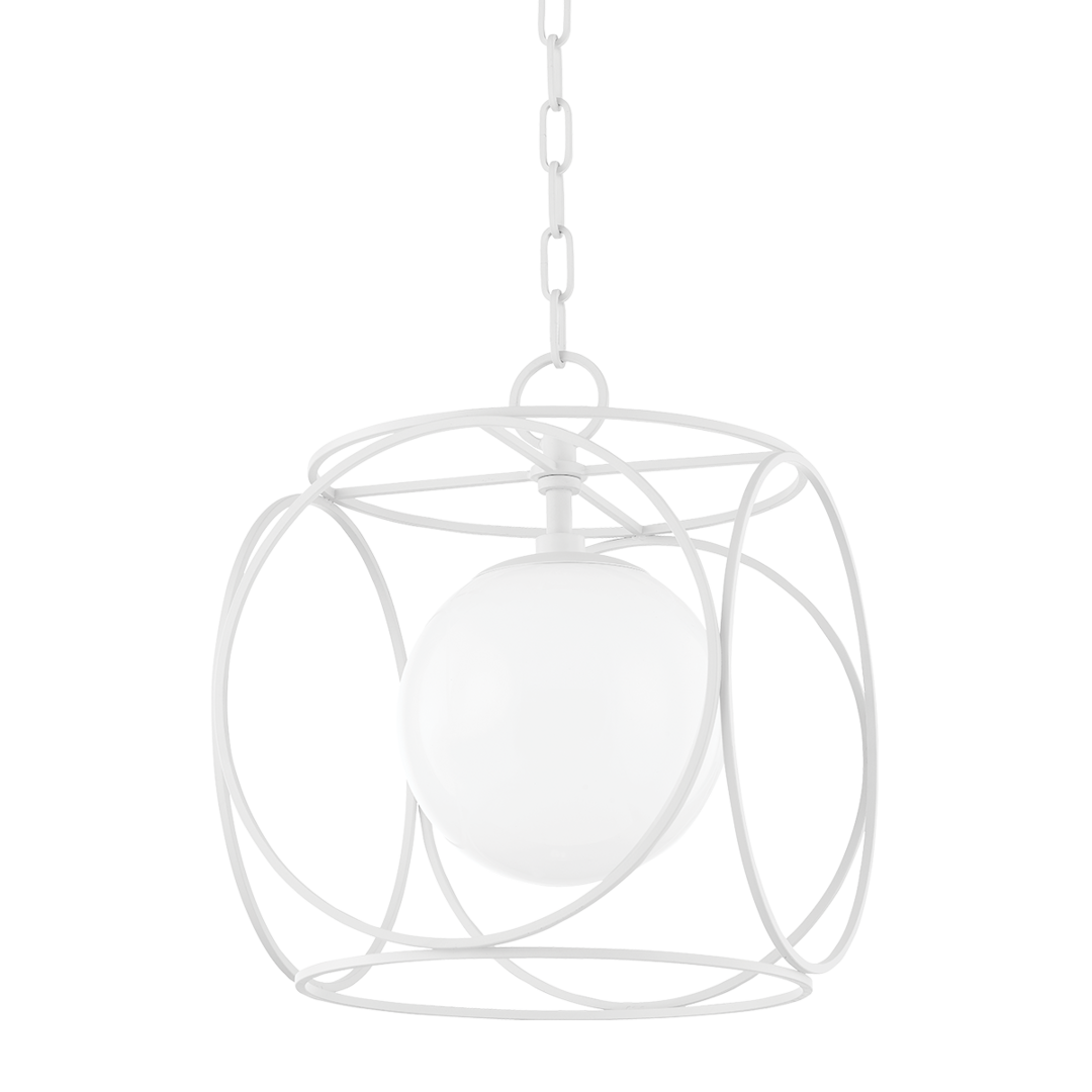 Steel Circle Cage with Opal Glass Globe Pendant