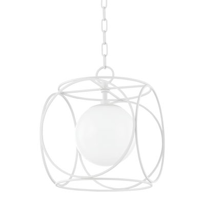 Steel Circle Cage with Opal Glass Globe Pendant