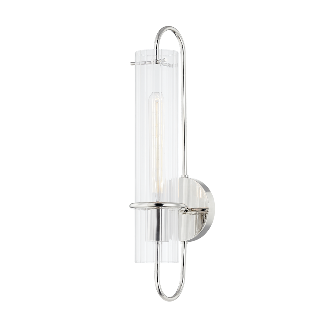 Steel Arch Arm Frame with Fluted Borosillica Glass Shade Wall Sconce