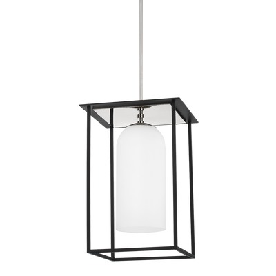 Steel Dual Tone Open Air Frame with Opal Matte Cylindrical Glass Shade Pendant