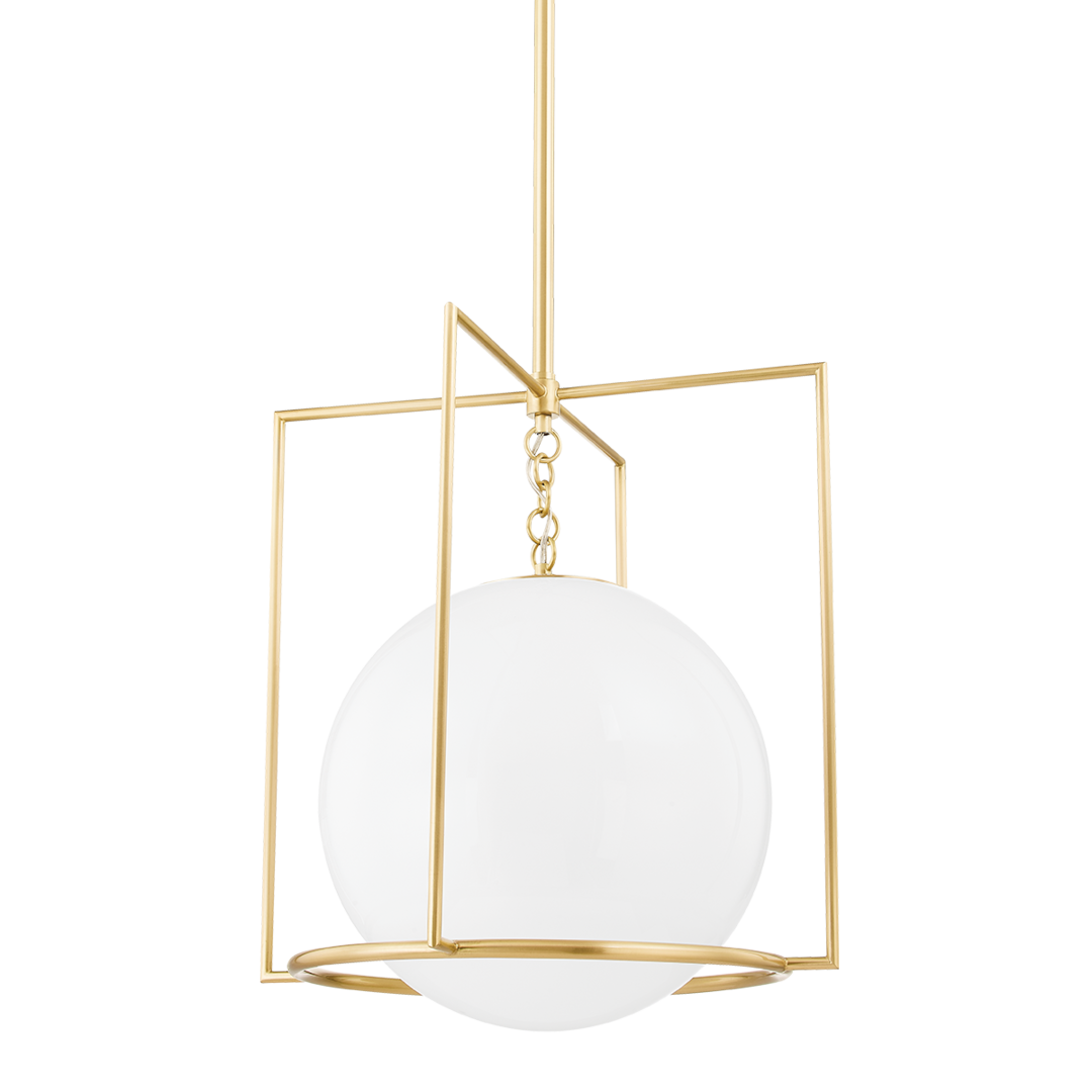 Steel Open Air Frame with White Glass Globe Pendant