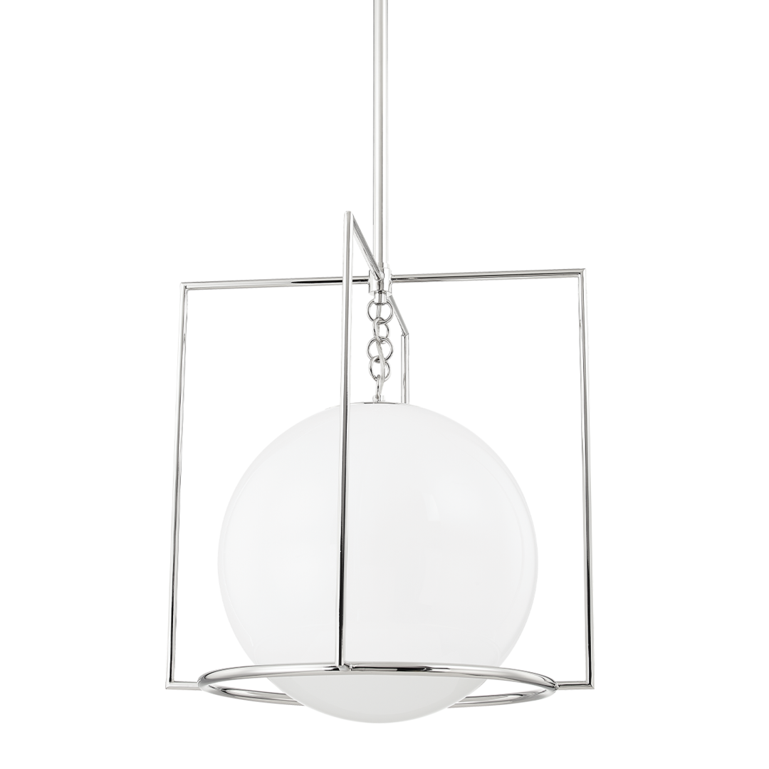 Steel Open Air Frame with White Glass Globe Pendant