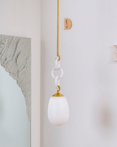 Aged Brass and Textured White Frame with White Glass Shade Pendant