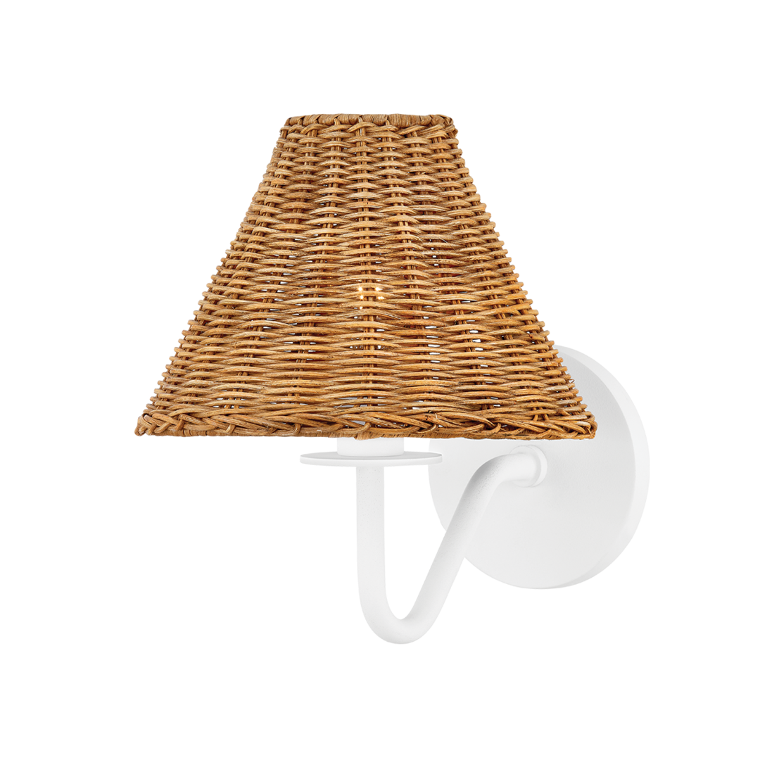Steel Curve Arm with Woven Rattan Shade Wall Sconce