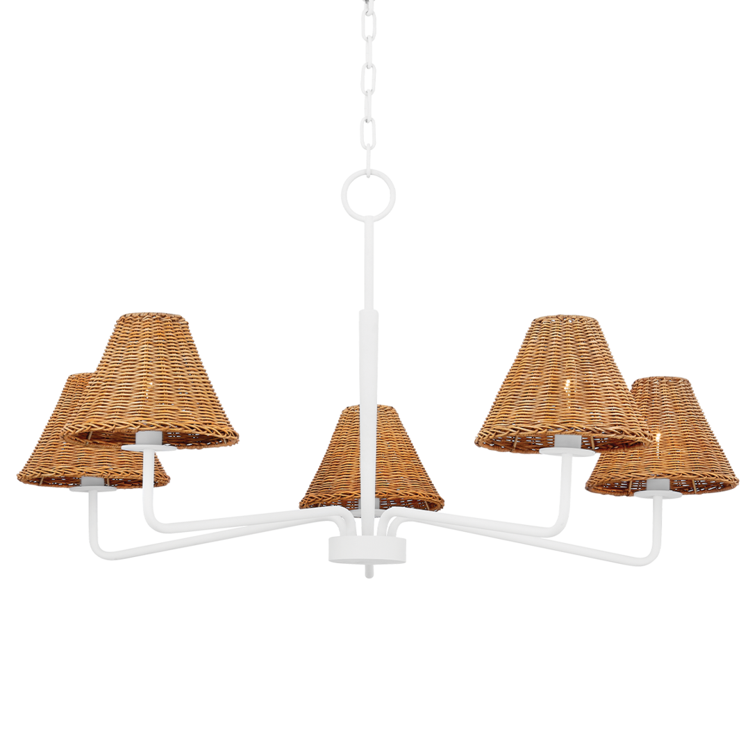 Steel Curve Arm with Woven Rattan Shade Chandelier
