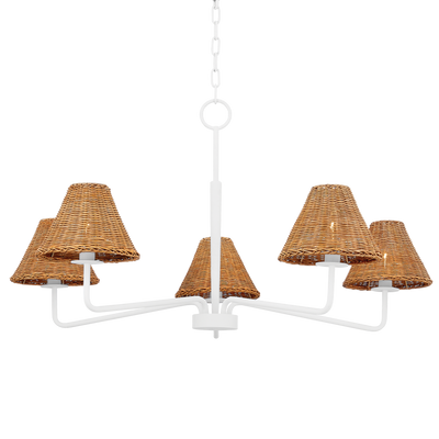 Steel Curve Arm with Woven Rattan Shade Chandelier