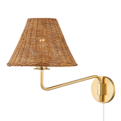 Steel Curve Arm with Woven Rattan Shade Plug In Wall Sconce