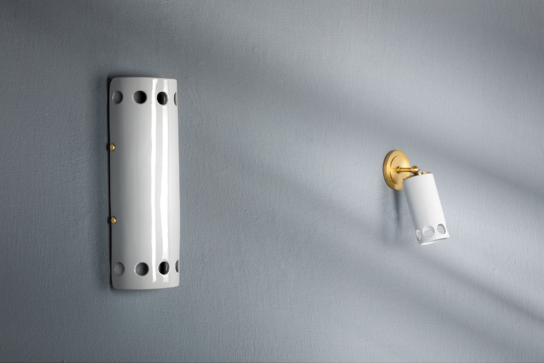 Aged Brass Frame with Ceramic Gloss White Wall Sconce