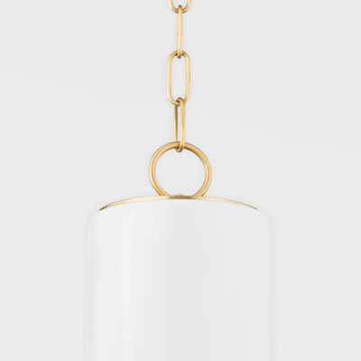 Aged Brass Frame with Ceramic Gloss White Pendant