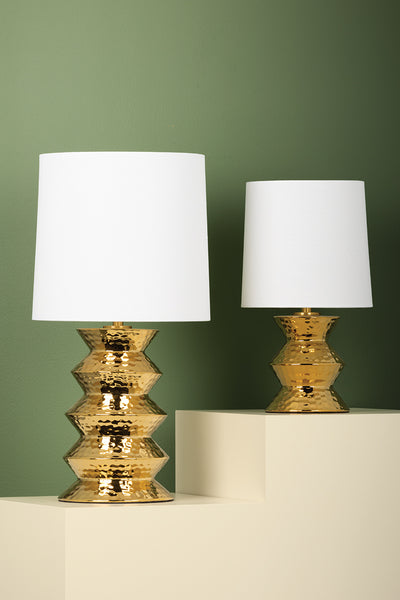 Aged Brass Ceramic Gold Base with Belgian Linen Shade Table Lamp