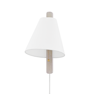 Wooden Strip Frame with Fabric Linen Shade Plug In Wall Sconce