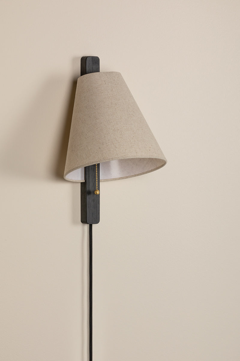 Wooden Strip Frame with Fabric Linen Shade Plug In Wall Sconce