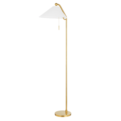 Steel Angled Arm with Shell Shaped White Linen Shade Floor Lamp