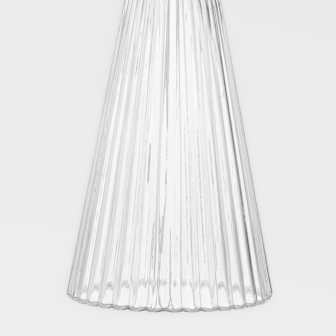 Clear Glass Fluted Base with White Linen Drum Shade Table Lamp
