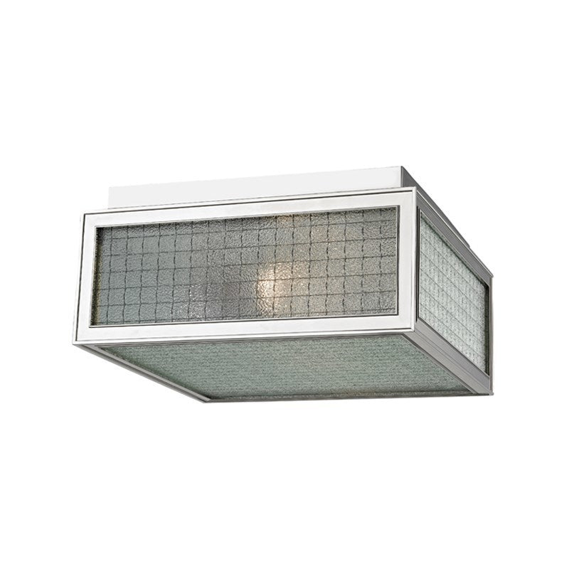 Steel Frame with Hammered Wire Safety Glass Shade Flush Mount