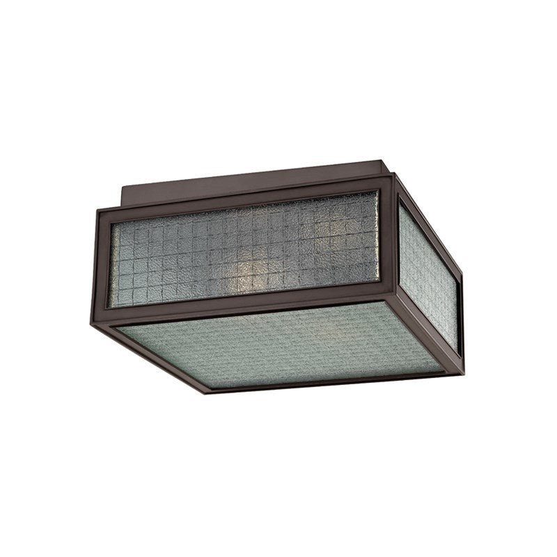 Steel Frame with Hammered Wire Safety Glass Shade Flush Mount