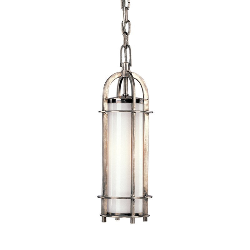 Steel Frame with Cylindrical Opal Glossy Glass Shade Pendant