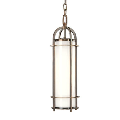 Steel Frame with Cylindrical Opal Glossy Glass Shade Pendant