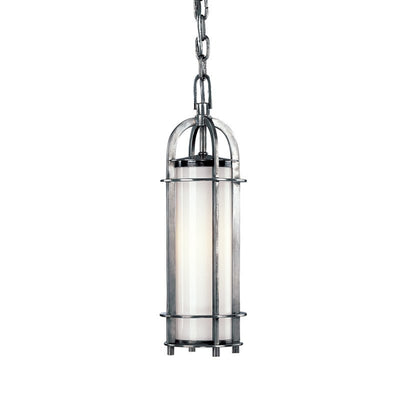 Steel Frame with Cylindrical Opal Glossy Glass Shade Pendant