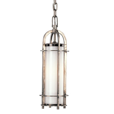 Steel Frame with Cylindrical Opal Glossy Glass Shade Pendant