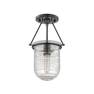 Steel Frame and Rod with Mouth Blown Glass Shade Flush Mount
