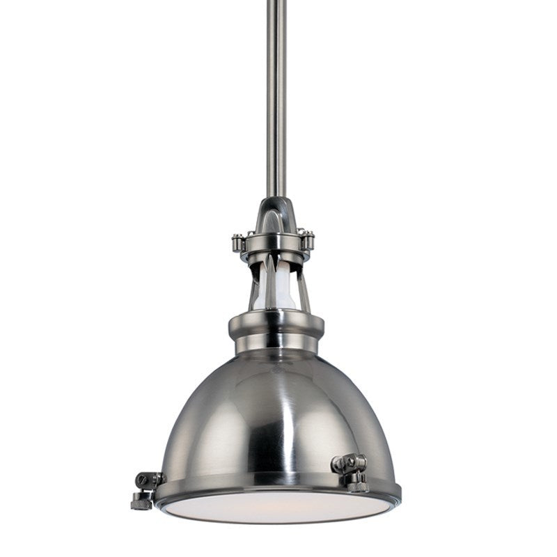 Steel Industrial Shade with Etched Glass Diffuser Pendant