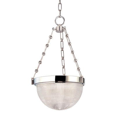 Steel Frame with Clear Pressed Prismatic Glass Shade Pendant