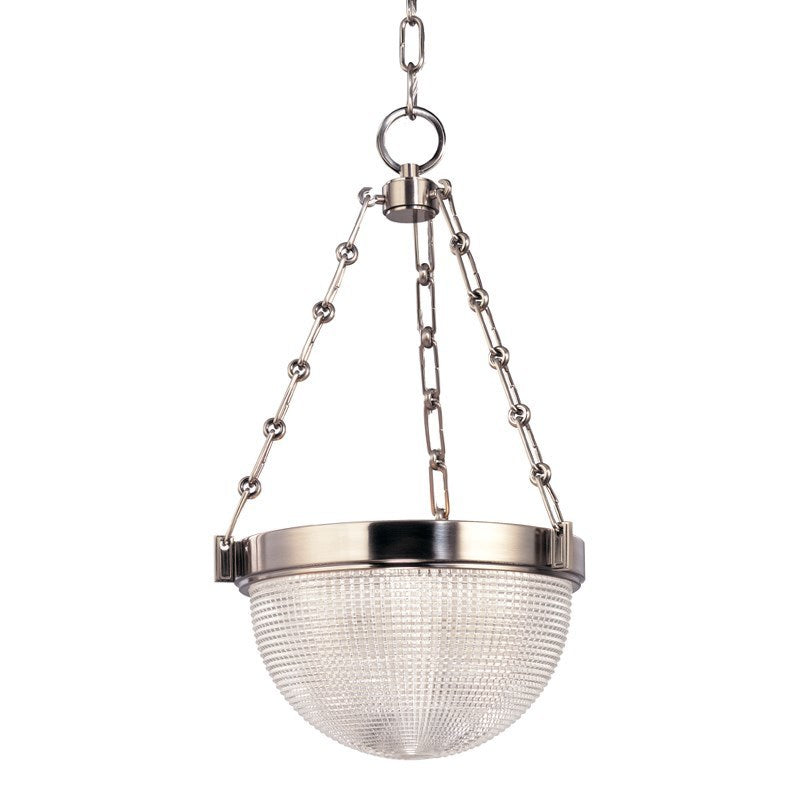 Steel Frame with Clear Pressed Prismatic Glass Shade Pendant