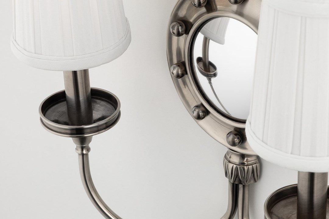 Steel Frame with Mirror and Fabric Shade Wall Sconce