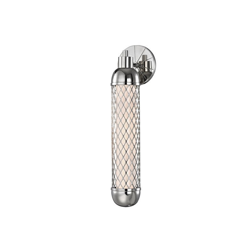 Steel Caged Frame with Cylindrical Glass Tube Wall Sconce