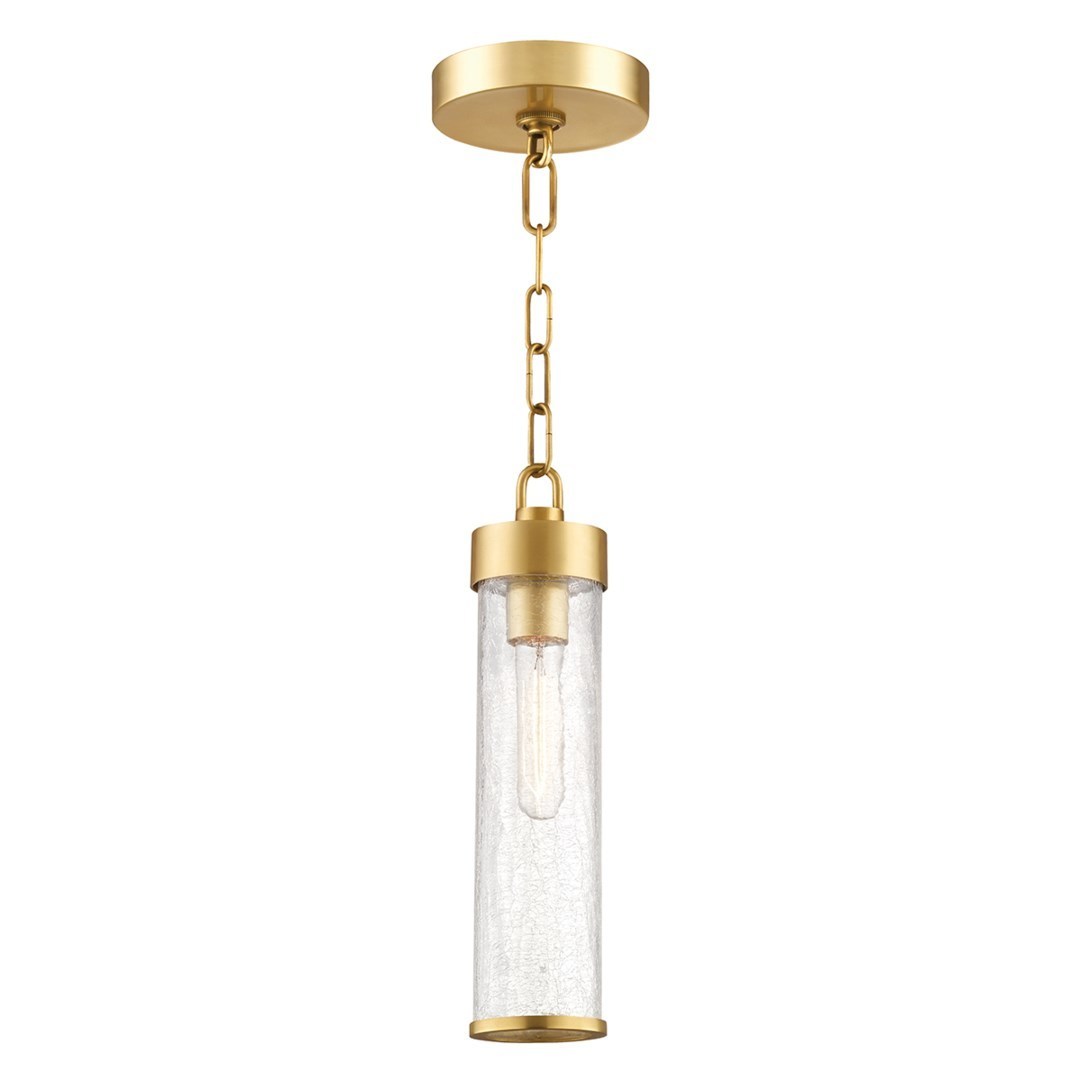 Steel Frame with Clear Cylindrical Crackle Glass Shade Pendant