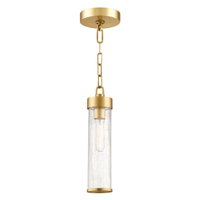Steel Frame with Clear Cylindrical Crackle Glass Shade Pendant