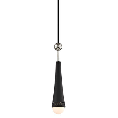 Steel Frame and Textural Black Shade with Off White Glass Diffuser Pendant