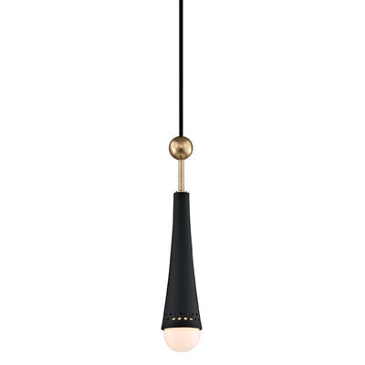 Steel Frame and Textural Black Shade with Off White Glass Diffuser Pendant