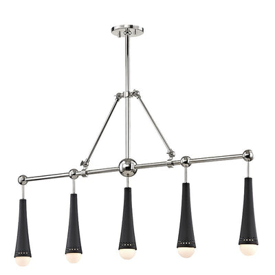 Steel Frame and Textural Black Shade with Off White Glass Diffuser Linear Pendant
