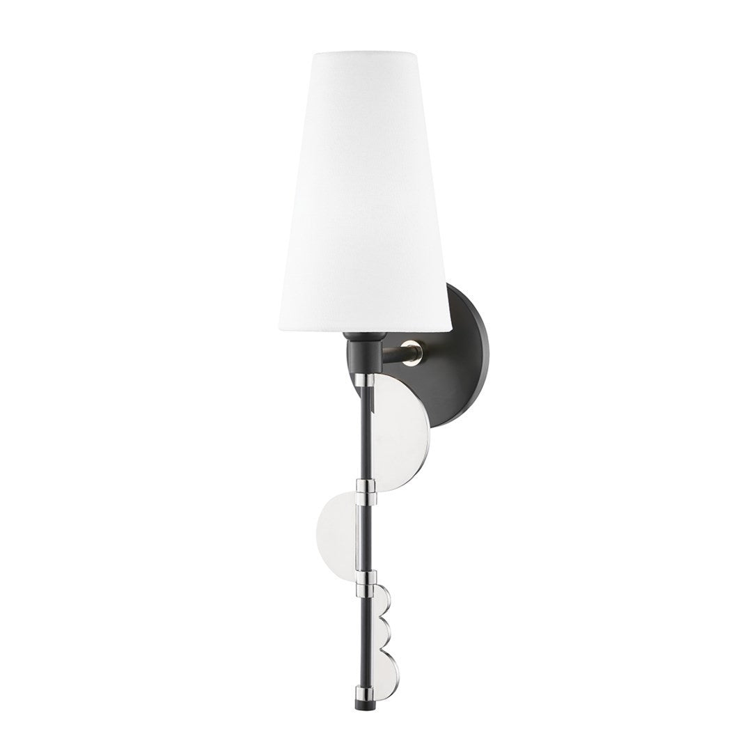 Polished Nickel with Black Rod and Frame with White Fabric Shade Wall Sconce