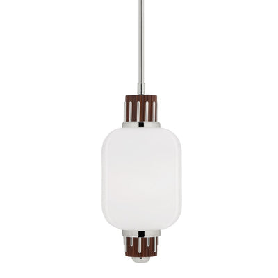 Steel and Walnut Frame with Opal Glass Shade Pendant