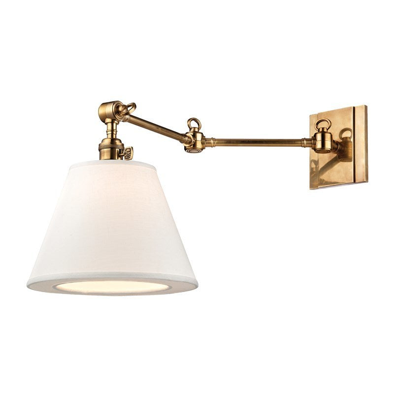 Steel Adjustable Arm with White Linen Shade Wall Sconce