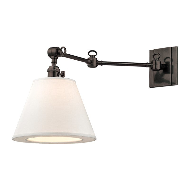 Steel Adjustable Arm with White Linen Shade Wall Sconce