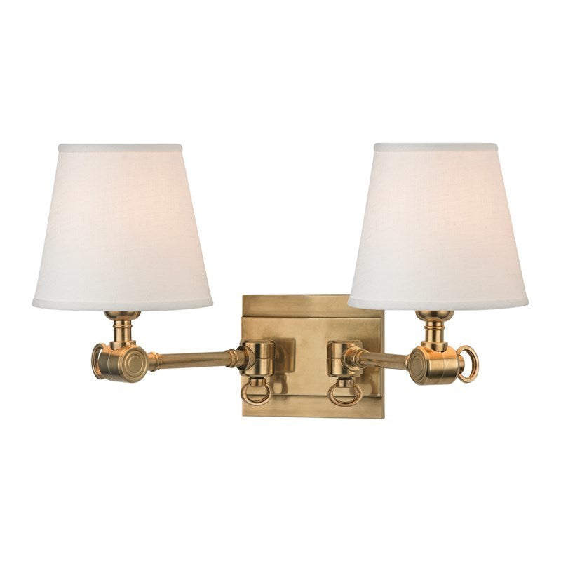 Steel Adjustable Arm with White Linen Shade Double Wall Sconce